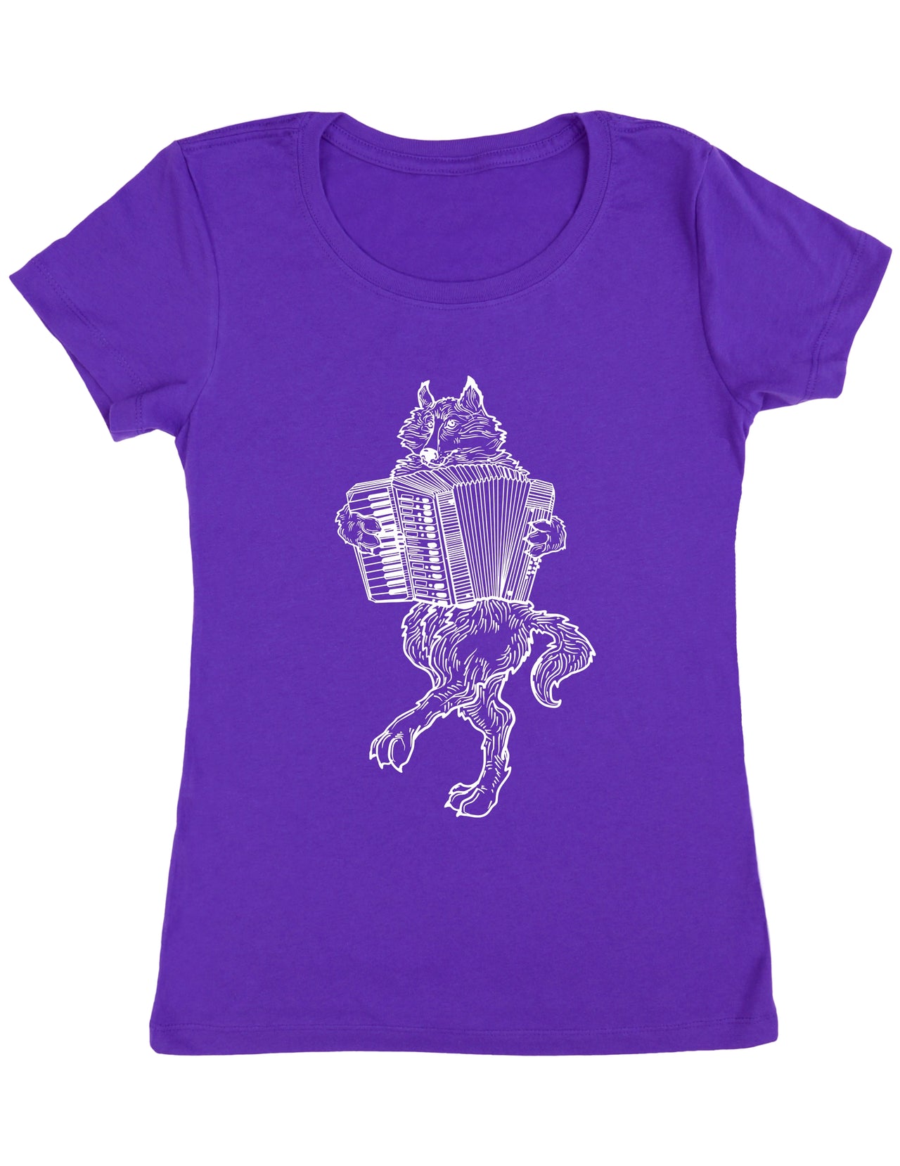 Seembo-Wolf-Playing-Accordion-accordionist-musician-music-Women-purple-T-Shirt