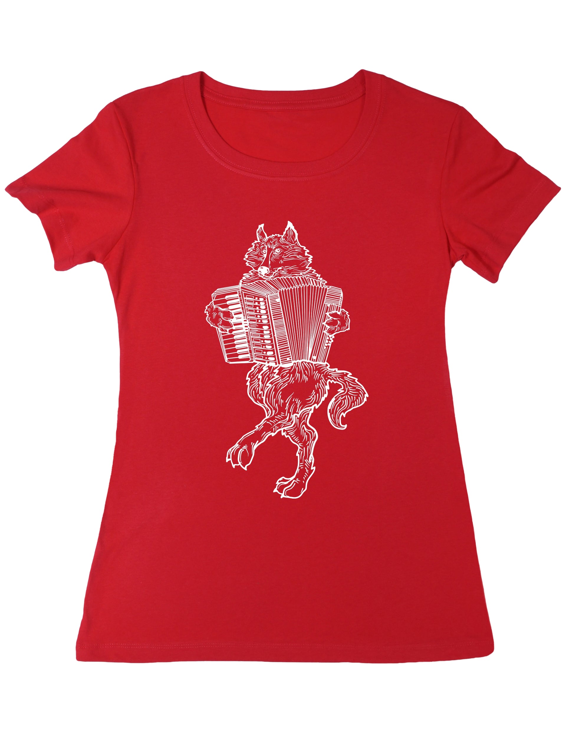 Seembo-Wolf-Playing-Accordion-accordionist-musician-music-Women-red-T-Shirt