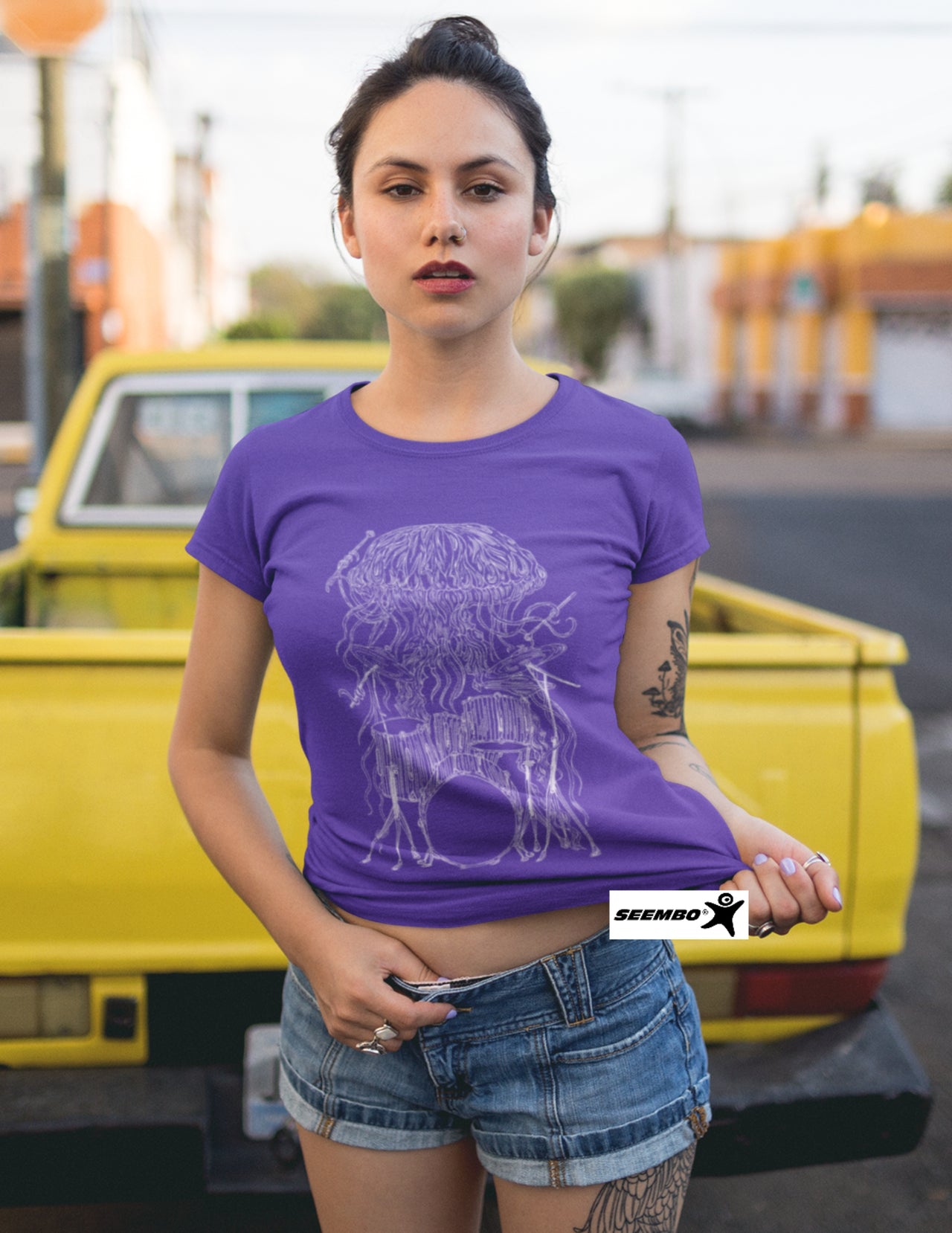 seembo-funny-jellyfish-drummer-playing-drums-music-women-purple-t-shirt